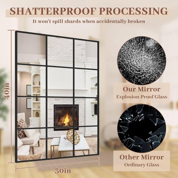 Bimno 30 x 40 Inch Farmhouse Window Pane Mirror - Picture 6 of 7